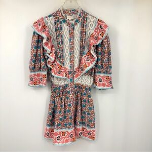 Place Nationale x Nuuly Flounce Trim Pink Blue White Floral Romper Sz XS | AI343